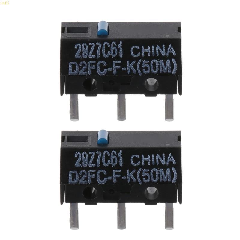 Infi 2 ชิ้นเมาส์ไมโครสวิทช์ D2FC-F-7N 50 เมตรปุ่มเมาส์ Fretting สวิทช์ D2FC-E-7N Blue Dot 50 ล้านครั