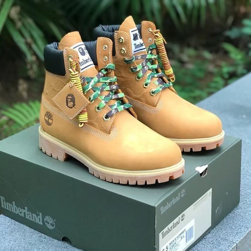 ผ้าฝ้ายคอเต่า fahthis nood Timberland x BAPE Leather Martin Boots ZED8 02QX
