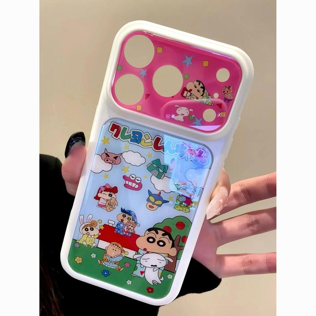 [เคสโทรศัพท์ Epoxy/หน้าต่างขนาดใหญ่/ภาพประกอบชินจัง/การ์ตูนสนุก] เหมาะสําหรับ iPhone 13 14 15 16 17 pro max รวมทุกอย่างเคส TPU นุ่มกันกระแทก