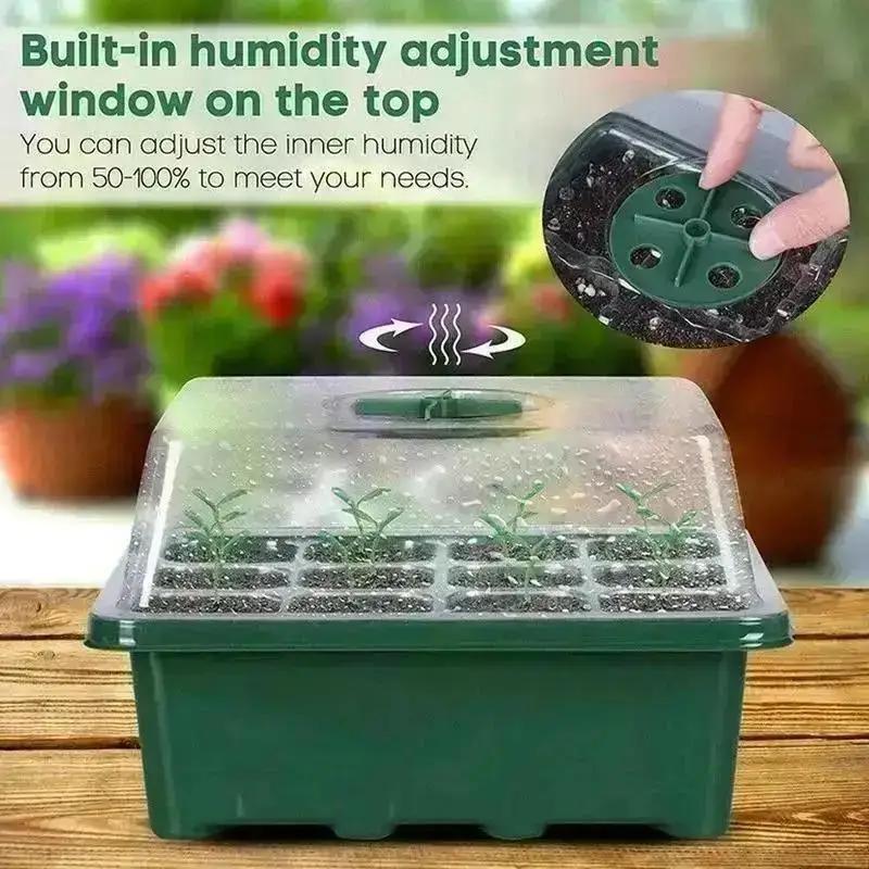 ใหม่ 12 หลุมถาดต้นกล้า Seed Starter ดอกไม้ Grow กล่องเครื่องมือ Propagation สําหรับบ้านสวนเริ่มต้นการงอกอุปกรณ์
