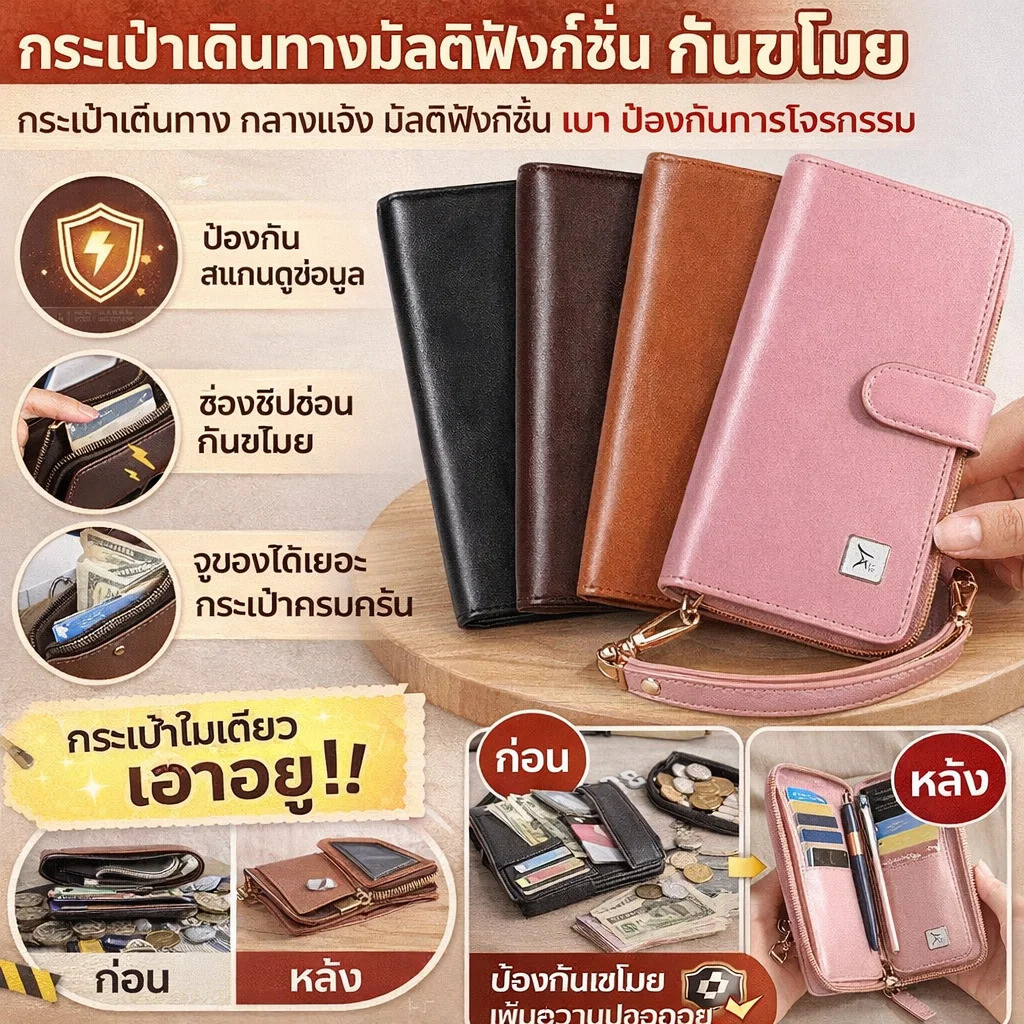 【บล็อก RFID ป้องกันขโมย】 กระเป๋าพาสปอร์ตหลายฟังก์ชันและกระเป๋าสตางค์สำหรับเดินทาง กระเป๋าพาสปอร์ต/กร
