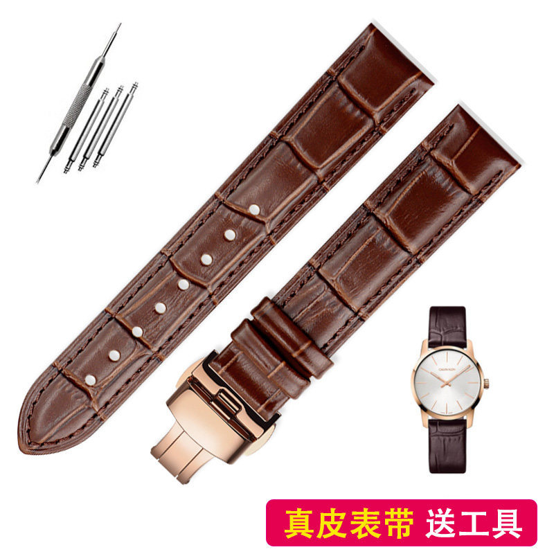 เหมาะสําหรับ Calvin Klein Calvin Klein ผู้ชายผู้หญิงสายสร้อยข้อมือหนังแท้ Cowhide หัวเข็มขัดผีเสื้อ 