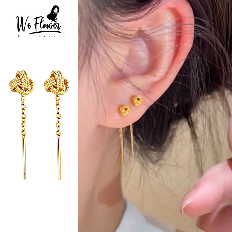 เราดอกไม้คลาสสิก 14K Gold พู่โซ่ Lucky Knot Drop ต่างหูสําหรับผู้หญิง Hypoallergenic Dangling หูเครื่องประดับ