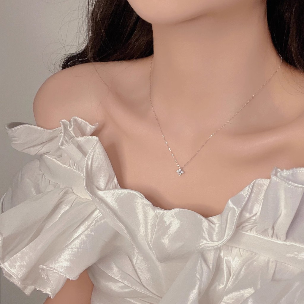 Venorix สร้อยคอเงินแท้ 925 เคลือบทอง18K ใบโคลเวอร์สี่ใบ เพชร zircon ดีไซน์เรียบหรู ปรับได้ 40-45 ซม. มีทั้งสีทองและเงิน