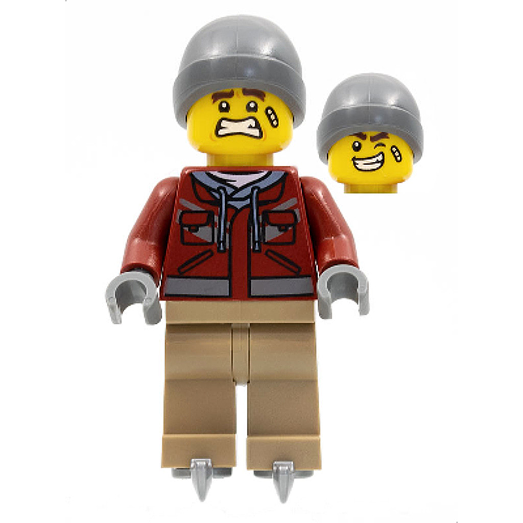 Brick2cube Minifigure - Man, Dark Red Jacket, Dark Tan Legs, Dark Bluish Gray Beanie, Ice Skates - h