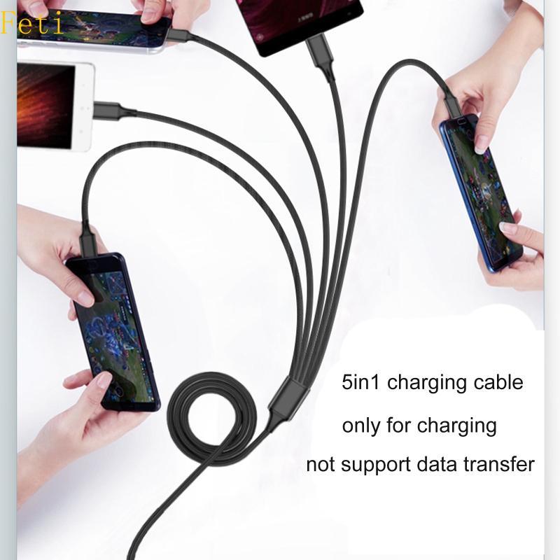 Feti Multi สายชาร์จไนลอนถัก 3 4 5 in 1 สายชาร์จพร้อม Type C