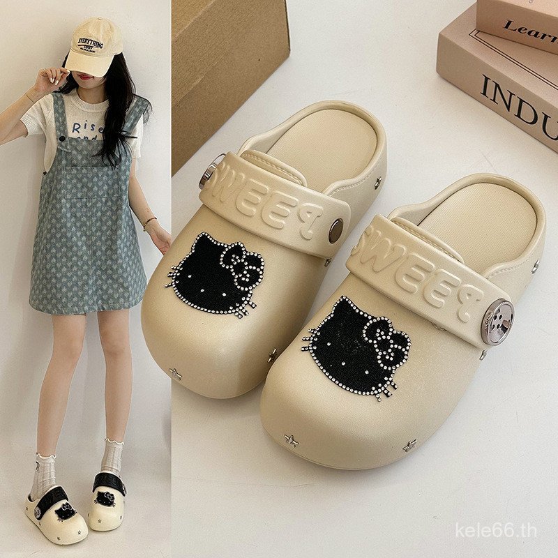 GNBI รองเท้าแตะการ์ตูนน่ารัก KT แบบ Soled Toe-Covered สำหรับผู้หญิง เพิ่มความสูงได้อย่างสะดวกสบาย