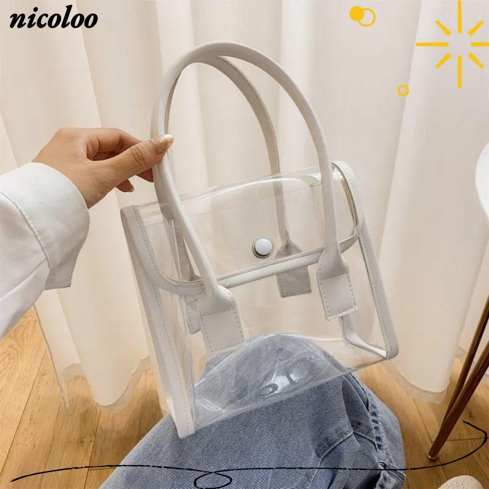 กระเป๋าใส NICOLOO ออกแบบ Patchwork Fashion Travel Jelly Bag, Totes PVC Beach Totes เรียบง่าย