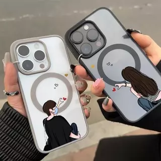 เคสแม็ก iPhone 17 16 15 14 13 12 11 Pro Max Plus ลายคู่รักน่ารัก ชายหญิง ขอบซิลิโคนนุ่มกันกระแทก ดีไซน์น่ารักสุดคิ๊วท