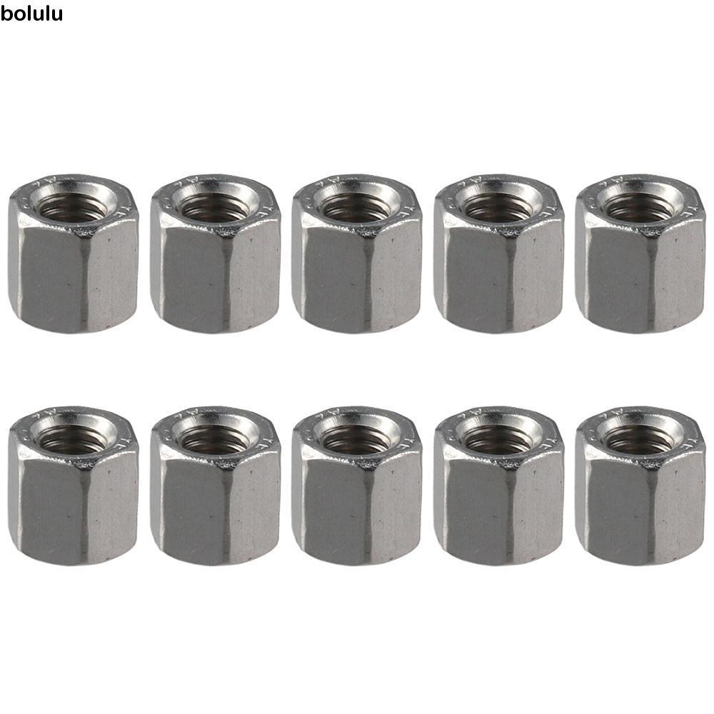 BOLULTH 10 ชิ้น Hex Coupling Nuts, Silver Tone M3 M4 M5 M6 Hex Nuts, Smooth 304 สแตนเลสสตีล Hex Rod 