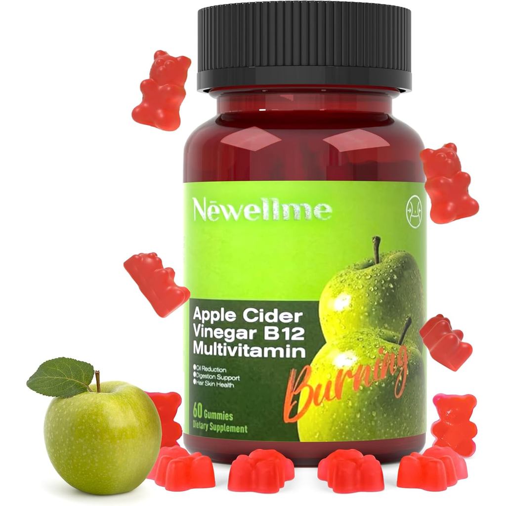 Newellme Apple Cider Gummies - Apple Cider Vinegar B12 Multivitamin -Gomas de Vinagre de Manzana, Ap
