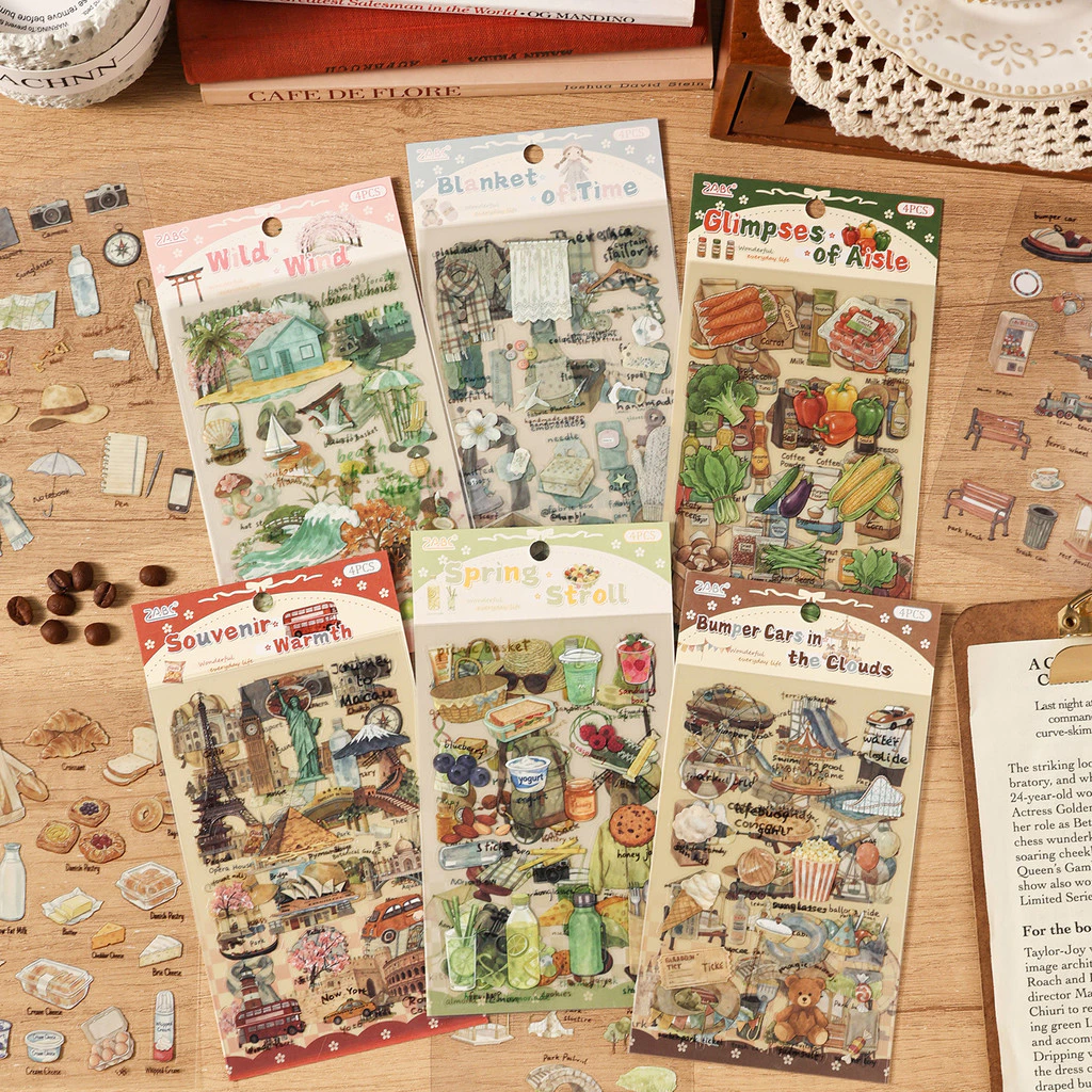 Journamm 4 แผ่น PET สมุดภาพสติกเกอร์ PET Decor สติกเกอร์สําหรับ Art Craft Journaling Scrapbooking ไดอารี่อัลบั้ม Journal Planner ขวดน้ําการ์ดกระเป๋าเดินทางเคสโทรศัพท์