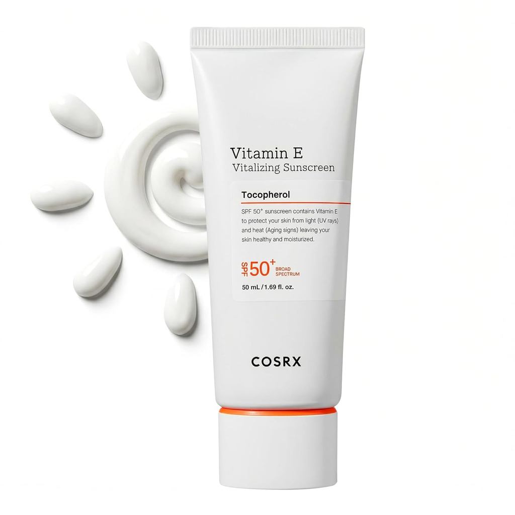 COSRX Vitamin E Vitalizing Sunscreen,SPF 50 Broad Spectrum Face Sunscreen, น้ําหนักเบา, Non-Sticky, 