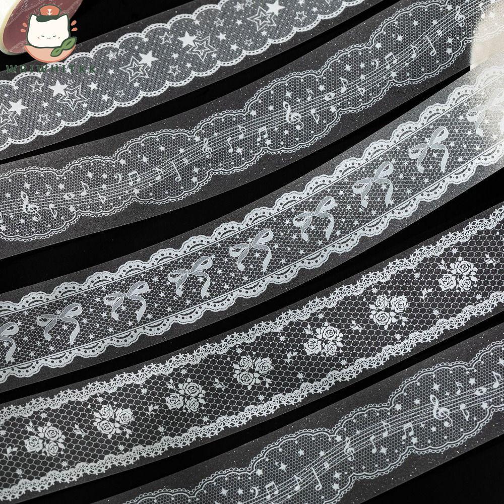 WWIWKK เทปวาชิ, Star Sand Dream Series Fine Glitter Lace Border Covering Tape, PET ของขวัญ Self-กาวตกแต่งกระดาษเทป Journal Decor