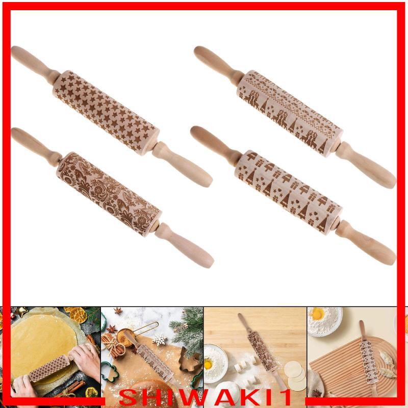 [Shiwaki1] Rolling Pin แกะสลักไม้คริสต์มาสนูน Pastry Roller Dough Rolling เครื่องมือ 3D รูปแบบเหมาะส