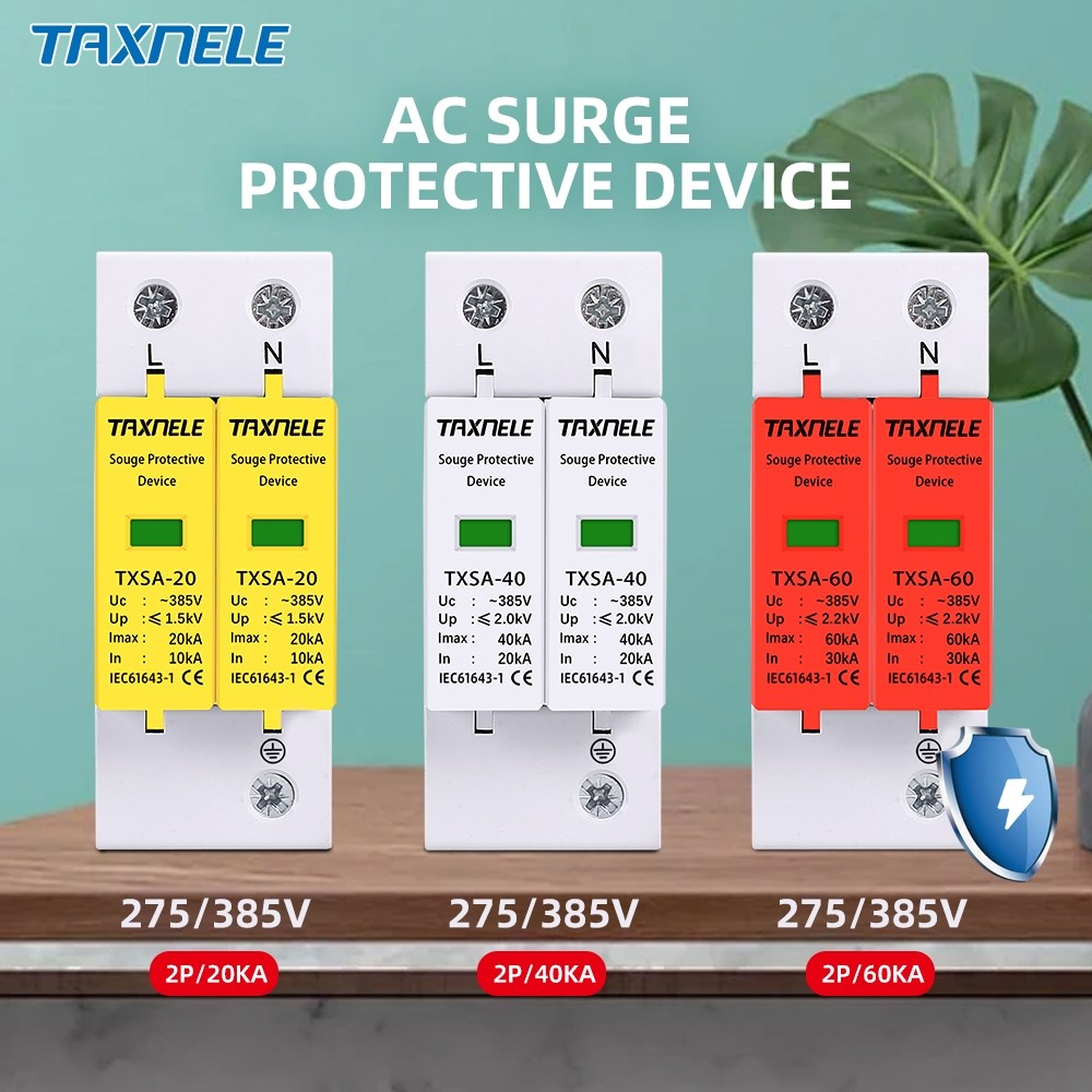 Taxnele AC SPD Din rail 20KA 40KA 60KA 2P 385V House Lightning Surge Protector แรงดันไฟฟ้าต่ํา Arrester ราคา ถูกที่สุด ดีลบีเคเค