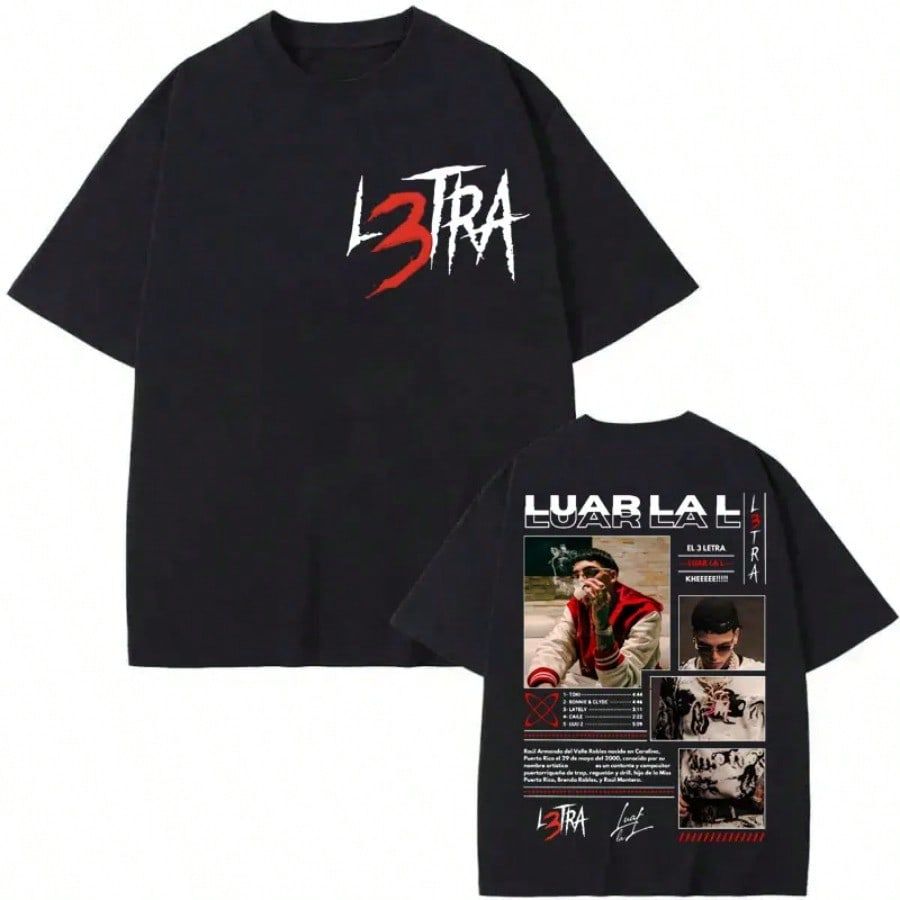 Rapper Luar La L Poster Graphic T Shirt Music Album L3TRA Double Sided Print T Shirt Men Women Cloth