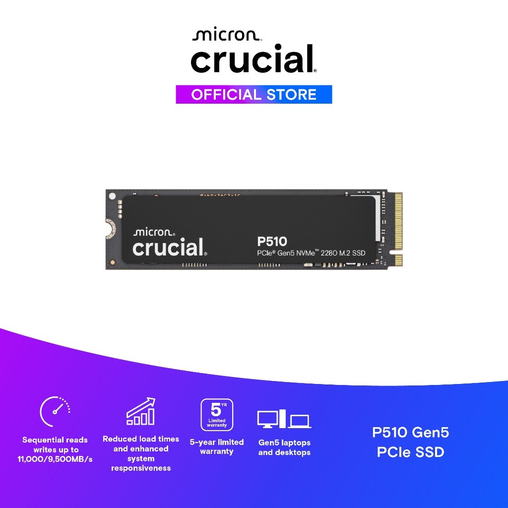 Crucial P510 PCIe Gen5 NVMe M.2 SSD (1TB/2TB)