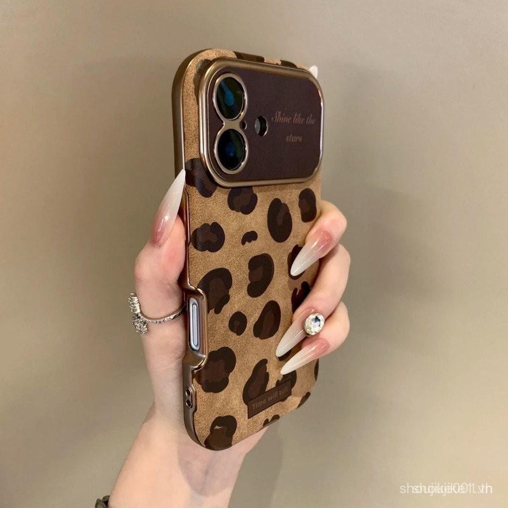 พิมพ์เสือดาวคลาสสิกสําหรับ iphone 16 14 13 12 15 11 17 16PROMAX 14PROMAX 12PRO 13PLUS 14PLUS เคสโทรศัพท์สีน้ําตาลเพียงพอหนังหน้าต่างใหญ่ UF0N - รูปที่ 2