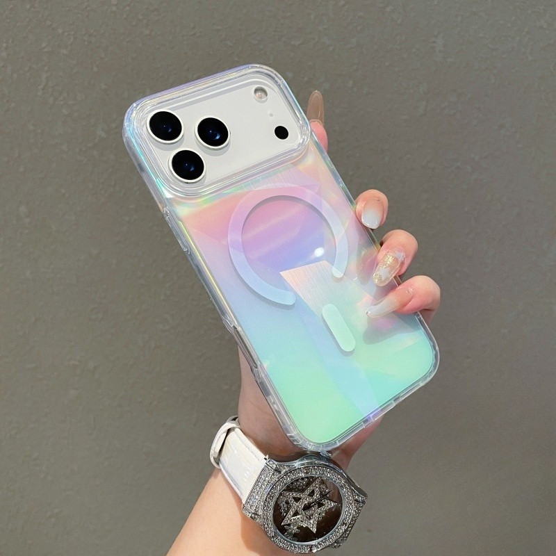 ซีรีส์ออร่าโกลว์ | เคสโทรศัพท์ Artistic Laser-Grid พร้อม Chroma Finish สําหรับ iPhone 17/16/15/14/13/12 Pro Max