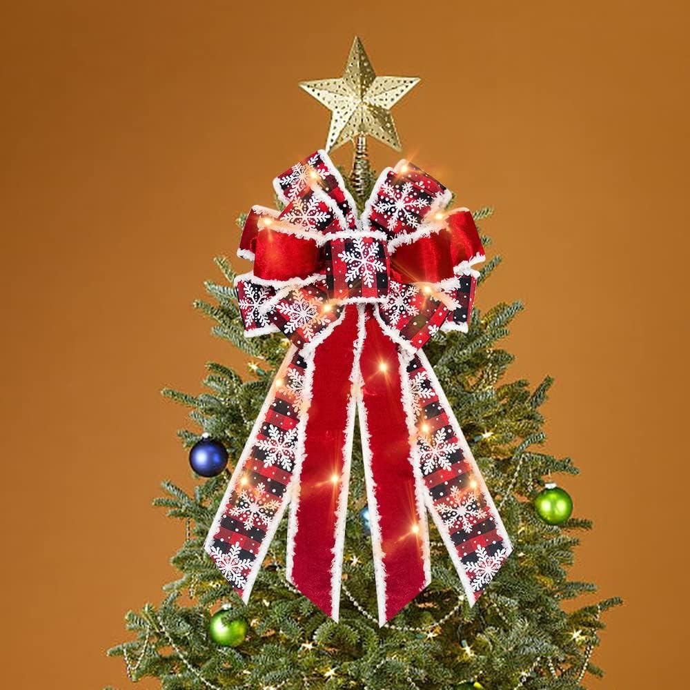 Hying ขนาดใหญ่ LED พวงหรีดคริสต์มาสโบว์สําหรับตกแต่งประตูด้านหน้า, โบว์คริสต์มาสพร้อมไฟ LED คริสต์มา