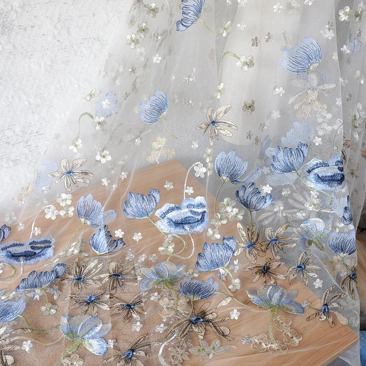 Mesh Embroidery Lace Skirt Fabric Gold Thread Embroidery Mesh Fabric Wedding Dress Head Gauze Access