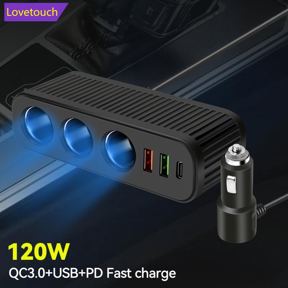LOVETOUCH 12V/24V 120W มัลติฟังก์ชั่น Car Fast Charger PD QC USB Quick Charge Power Adapter Charger 