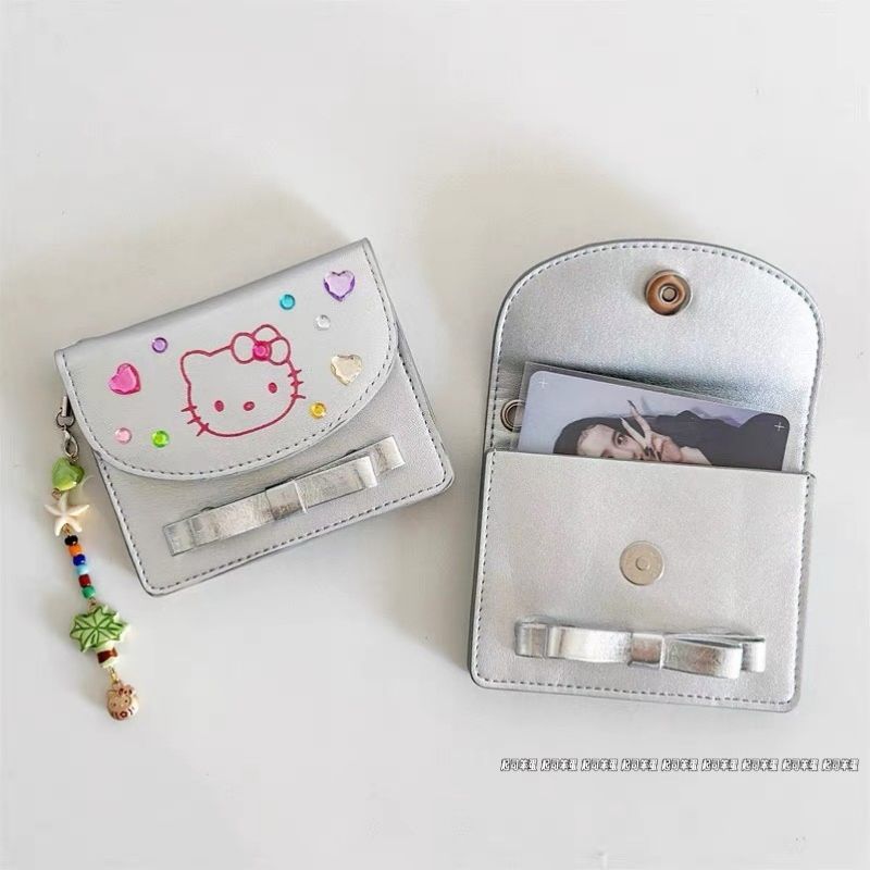 Fx Niche Wallet เวอร์ชันเกาหลี ลายการ์ตูนคิตตี้สีเงิน ขนาดเล็กน่ารัก เหมาะทำเป็นของขวัญสำหรับนักเรีย