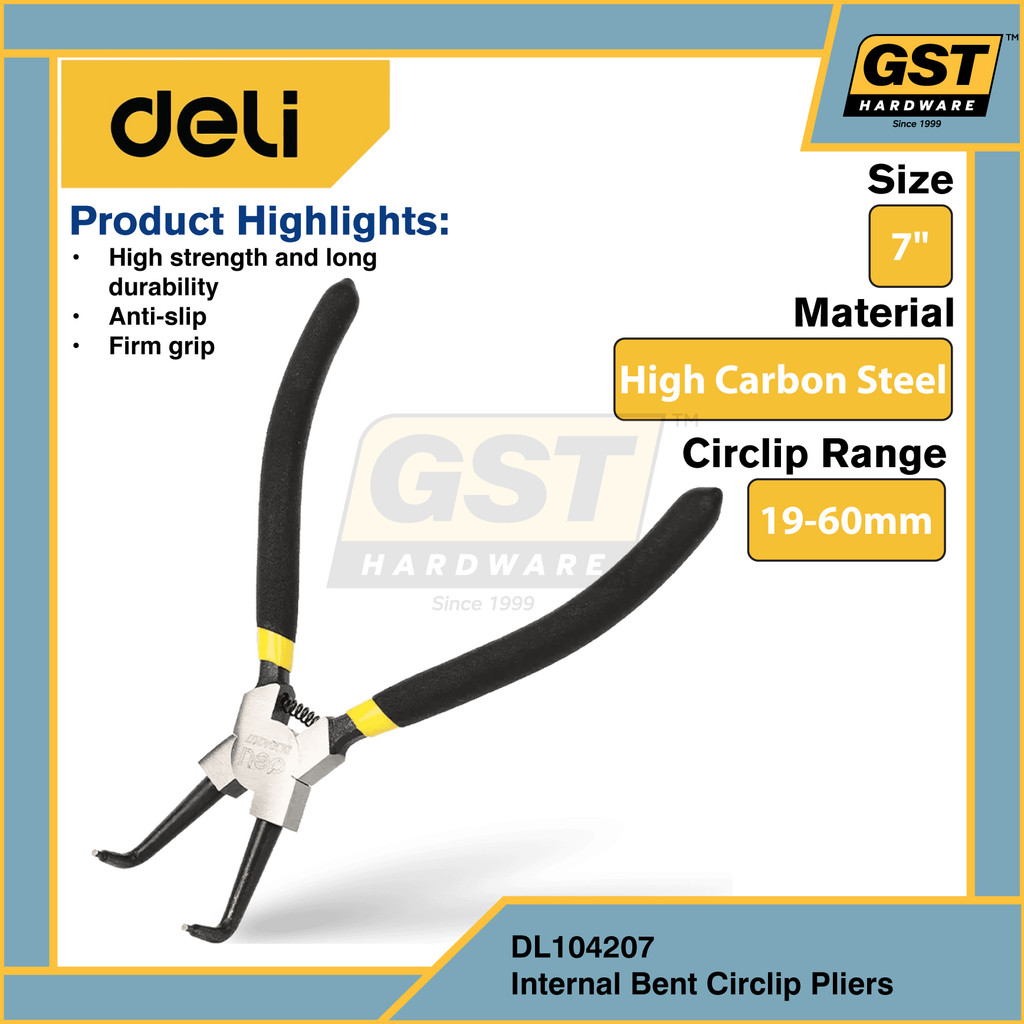 Deli 7" (170mm) คีมแหวนล็อคสลักงอภายใน DL104207