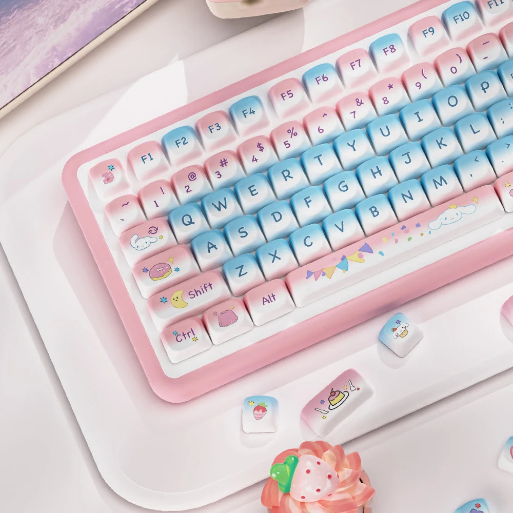 112 คีย์ MCA โปรไฟล์ Sweet Party Keycaps ห้าด้านข้าง Dye Sub PBT Keycaps สําหรับคีย์บอร์ดเกมเมอร์แบบกลไก