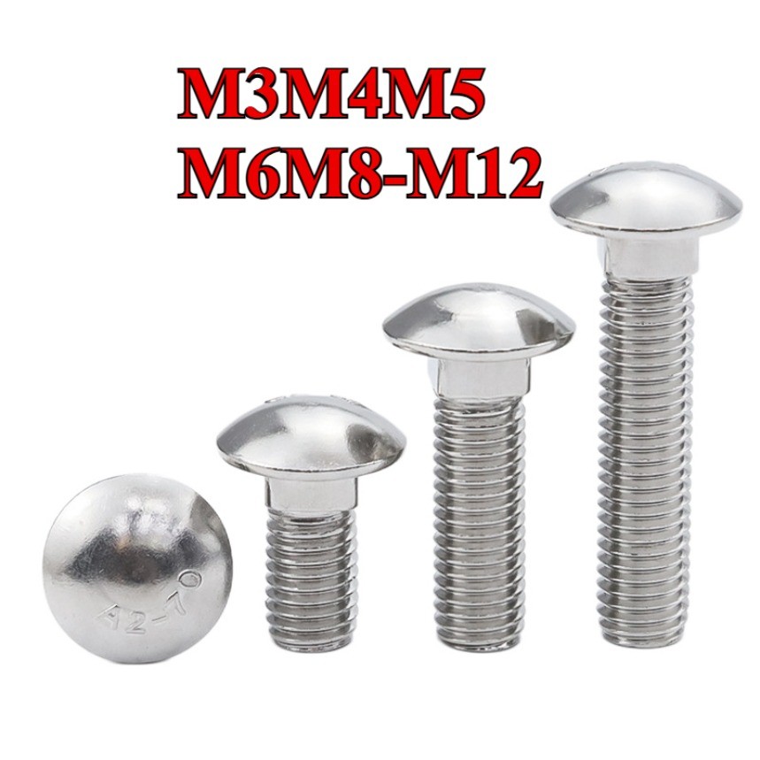 [DTY-G] 3สกรู น็อต หัวกลม คอเหลี่ยม  สแตนเลส304 M3M4M5M6M8-M12