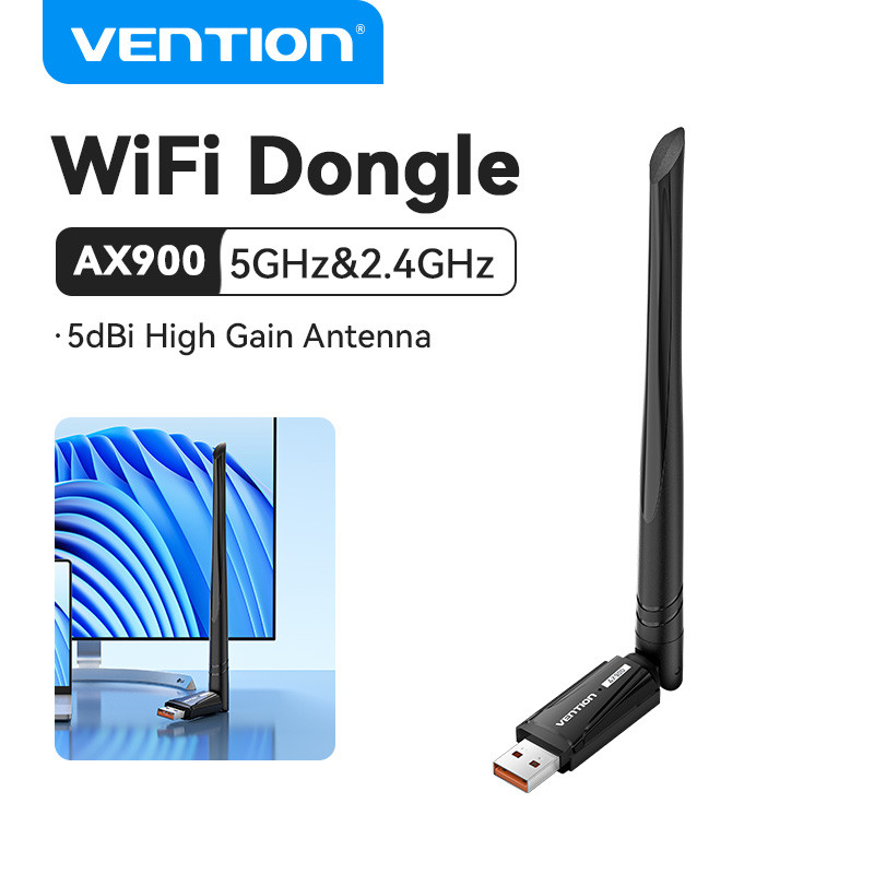 Vention USB WiFi Bluetooth Dongle Adapter AX300 AX900 AC650 6dBi High Gain Antenna 5GHz 2.4GHz Dual 