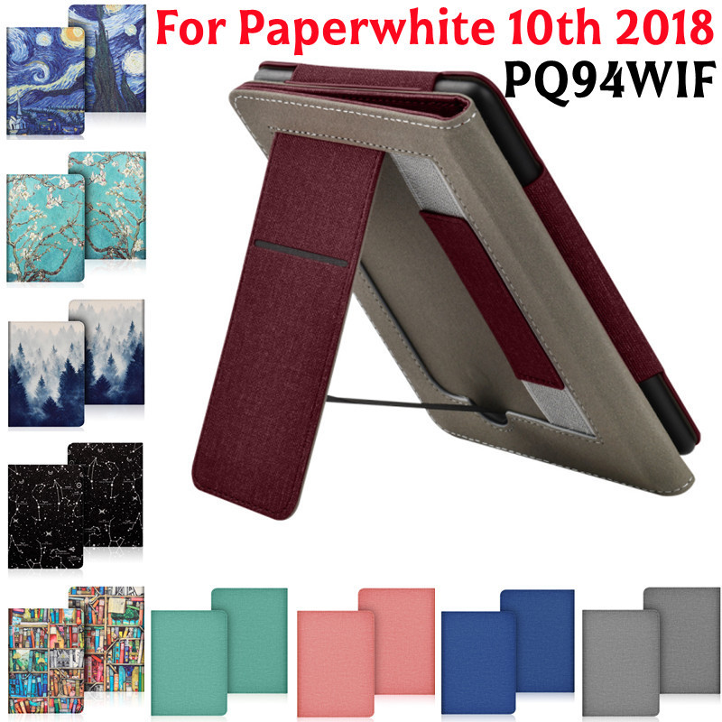 หนัง PU พร้อม HandStrap เข็มขัดสําหรับ Kindle Paperwhite 10th Generation Case 6 นิ้ว 2018 PQ94WIF Eb