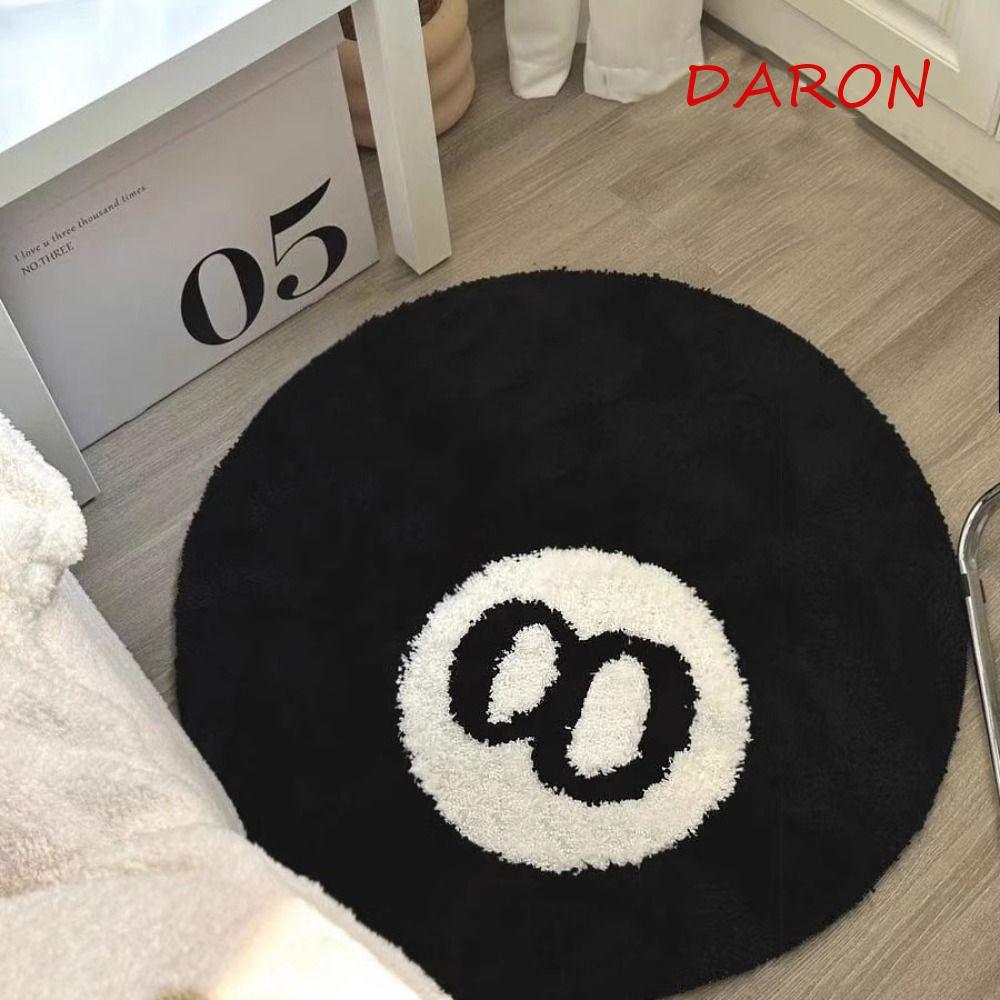 DARON 8 Ball พรม,นุ่มรอบ 8 Ball Rug, Creative Anti-slip ผิวสีดําที่เป็นมิตร 8 Ball Mat Hoom Decor