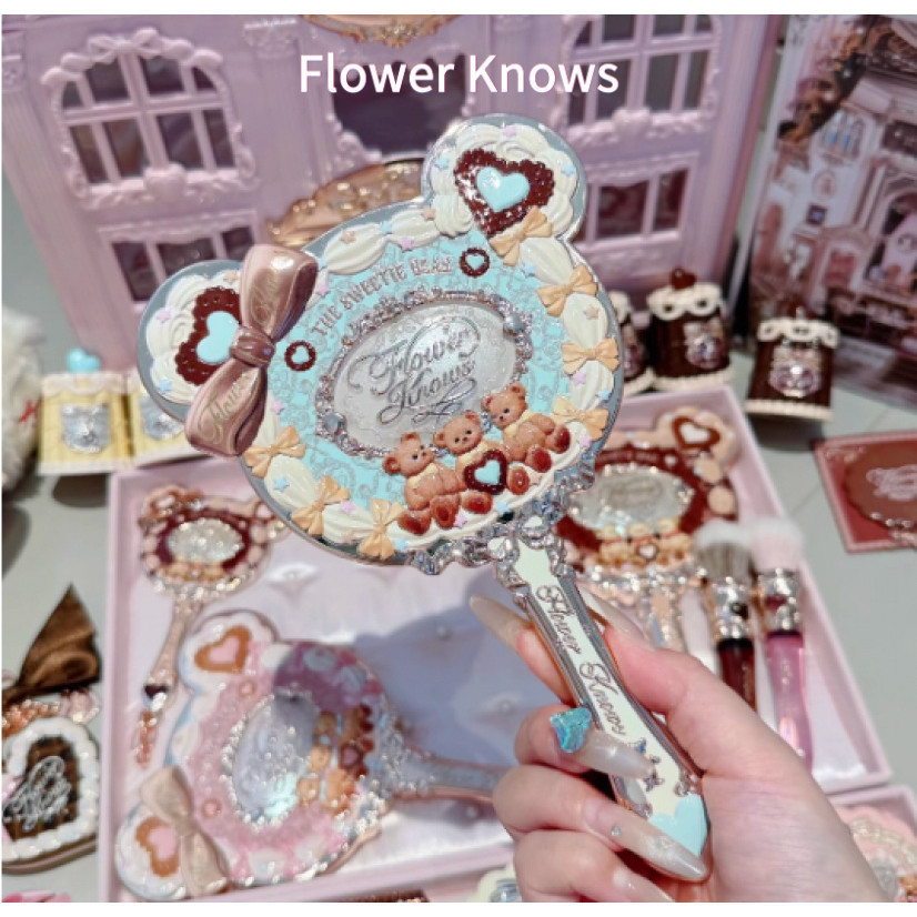 FLOWER KNOWS New Sweetheart Bear Series Handheld Mirror Sweet Style High-Pretty Princess Makeup Mirror