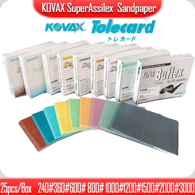 KOVAX Super Assilex to JAPAN 25PC สี่เหลี่ยมแห้งขัดกระดาษทราย Super Fine Lacquer ขัดฮาร์ดแวร์รถยนต์รถ