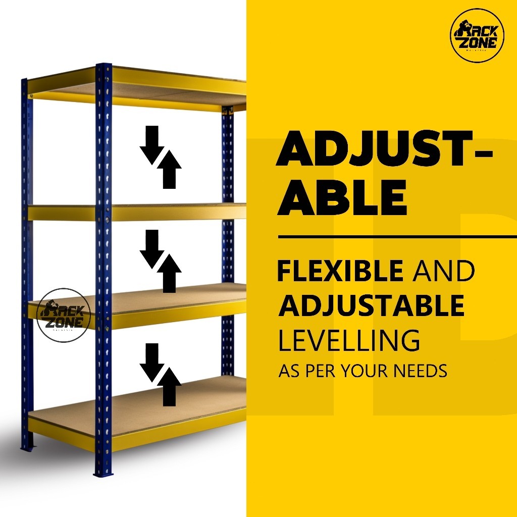 ทนทาน HM Adjustable Boltless Rack Rak Besi Bertingkat Rak Dapur Metal Shelves Home Store&Warehouse R