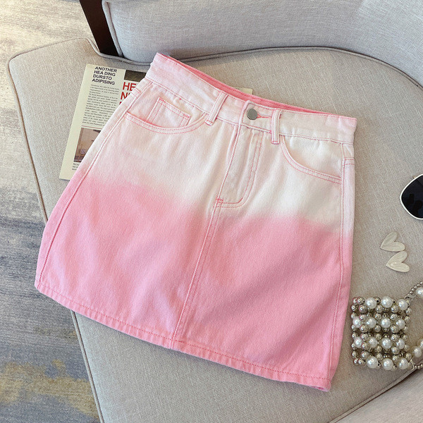 Korean shorts cicishop1 กางเกงขาสั้นสบาย ยีนส์สี.Gradient หวาน สไตล์เอวสูง ทรงA-line ซ่อนสะโพกได้ สว