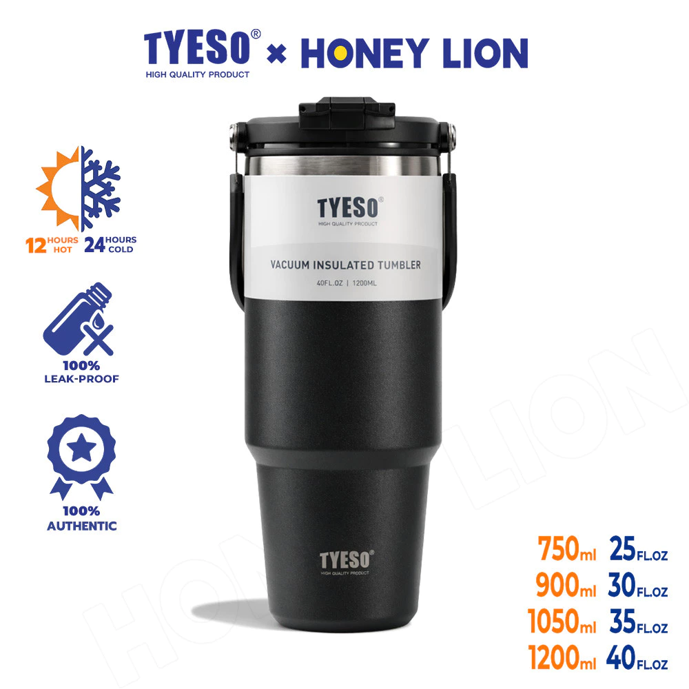 TYESO x HoneyLion แก้วเก็บเย็นสแตนเลส 304 ขนาด 1200ml จุใจ ฝากันรั่ว 360 องศา ถอดหลอดล้างได้ทุกชิ้น ป้องกันเชื้อราในอากาศชื้น - 01-01022/23/24/25/26