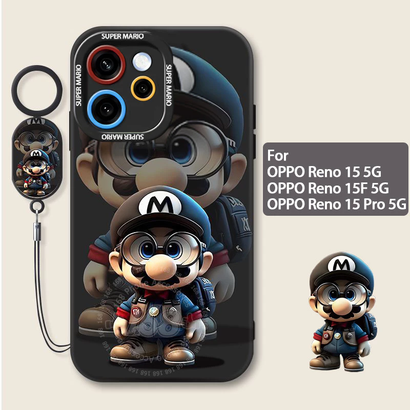 เคส OPPO Reno 16 16F 15 15F 5G เคส OPPO Reno 16 15 Pro 5G Pro Max 5G เคสลายการ์ตูนอนิเมะมาริโอ กันกระแทก พร้อมที่ป้องกันเลนส์กล้อง หนังสายน้ำมือถือ ซิลิโคนด้านนุ่มกันรอยนิ้วมือ สำหรับเด็กผู้ชาย ผู้ชาย นักเรียน