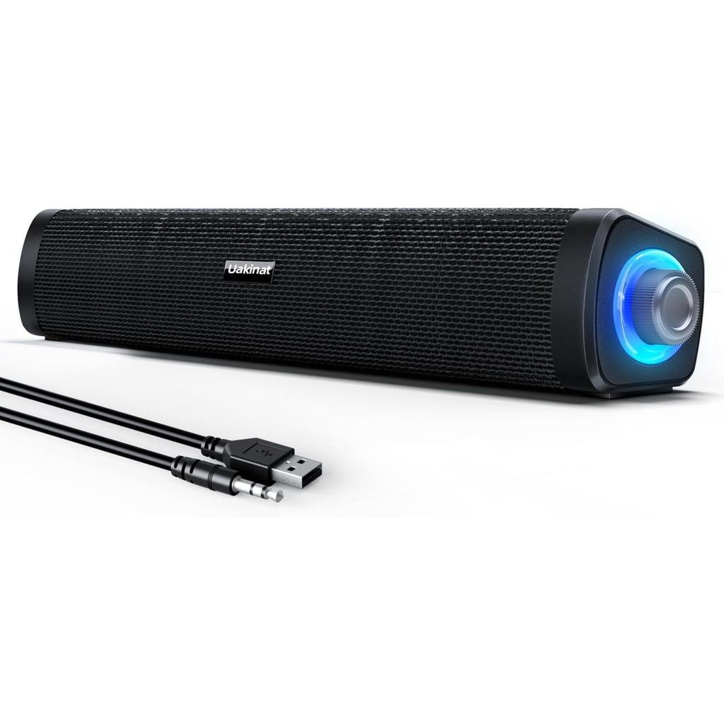 USB Computer Speakers,Computer Speakers with 3.5 mm aux,Wired USB Powered & Colorful LED Lights with