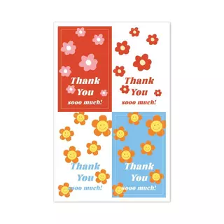 สติกเกอร์ขอบคุณลายดอกไม้ ขนาด 3x5 cm สำหรับติดแก้วน้ำ ถุงขนม กล่องขนม ดีไซน์ขอบคุณ ใช้งานง่าย คุณภาพสติกเกอร์ไดคัท
