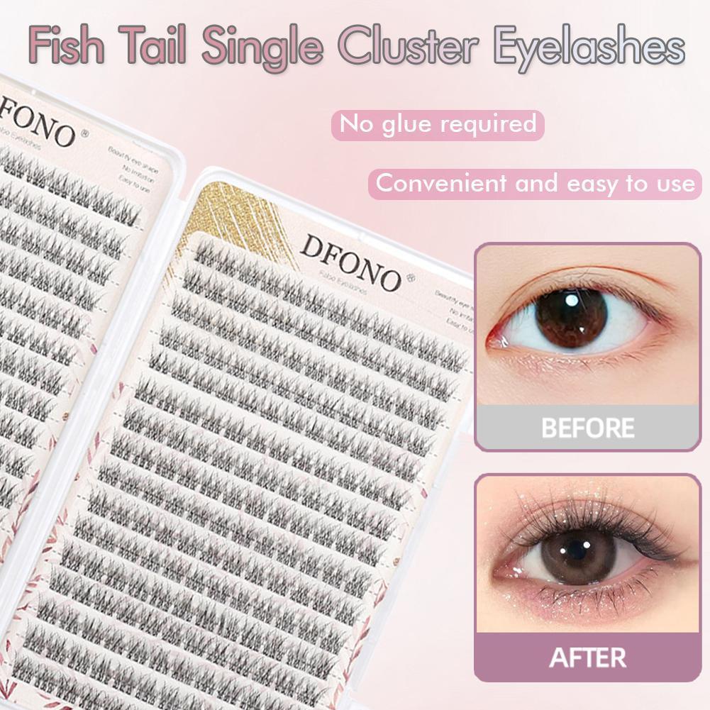 32 แถว Baby Curved Fish Tail ขนตาปลอม 384 Clusters Messy ธรรมชาติสไตล์ส่วนบุคคล U8y6
