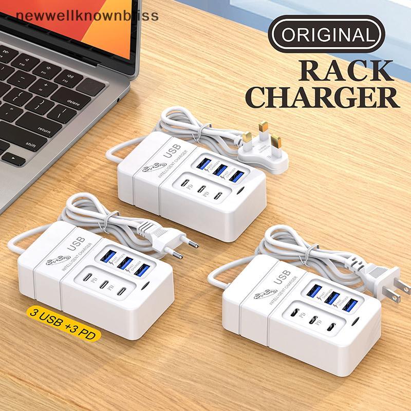 Newwellknownbliss EU UK Plug 6 พอร์ต 35W Charger USB PD Desktop Power Charger Adapter สําหรับ Home O