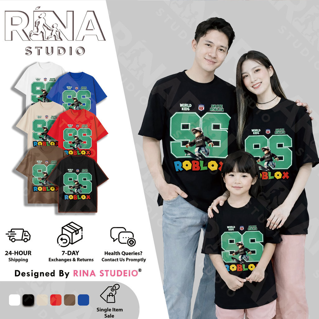 RINA STUDIO ROBLOX Matibay na เสื้อยืดอินเทรนด์ Comfy แขนสั้นทนทาน Tee สําหรับครอบครัว
