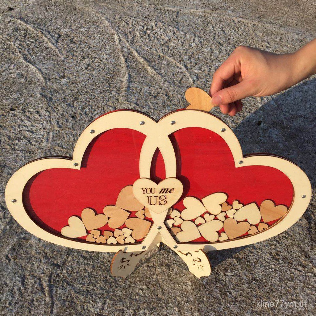 Double HEART WOOD WEDDING GUEST BOOK RFBV