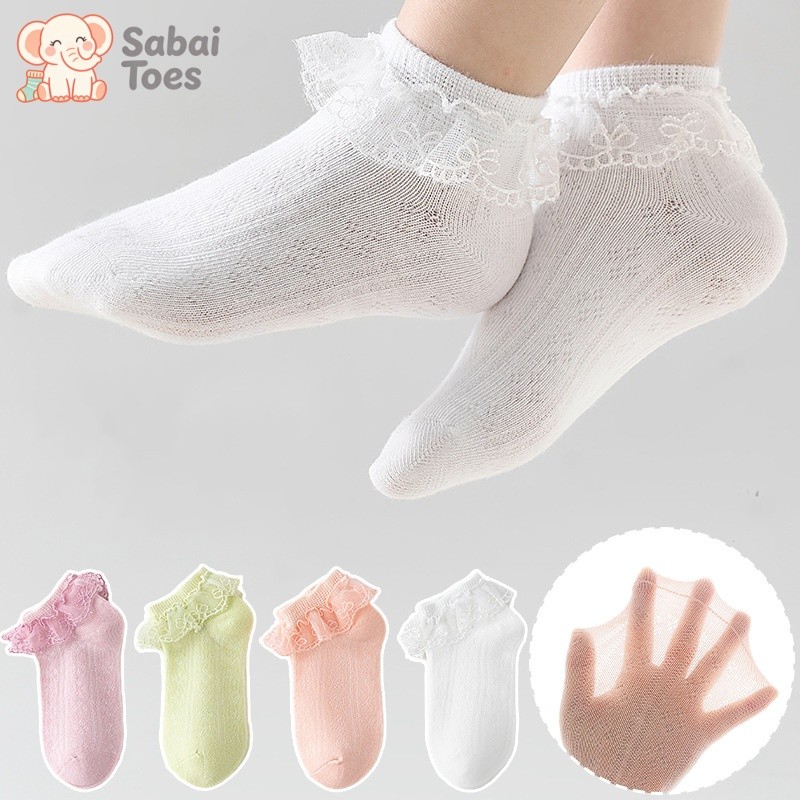 Sabai Toes ถุงเท้าข้อสั้นลูกไม้สำหรับเด็ก ทำจากผ้าฝ้ายแท้ นุ่มสบาย ดีไซน์สไตล์เจ้าหญิง น่ารักหวานแหวว