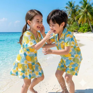 ชุดครอบครัว ฮาวาย ชุดเที่ยวทะเล ผ้าโพลีเอสเตอร์