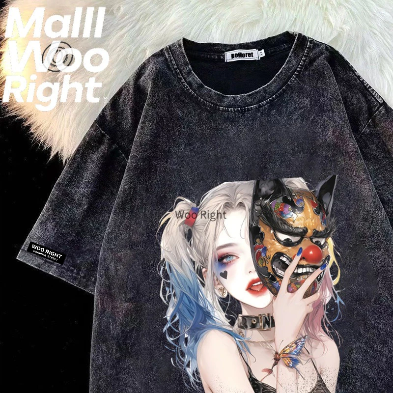 （จัดส่งตลอด 24 ชั่วโมง）HY เสื้อยืดฟอก oversize ผ้าฝ้าย100% โอเวอร์ไซซ์ สีดําเข้ม เรโทร เสื้อฟอกวินเทจ#T1678