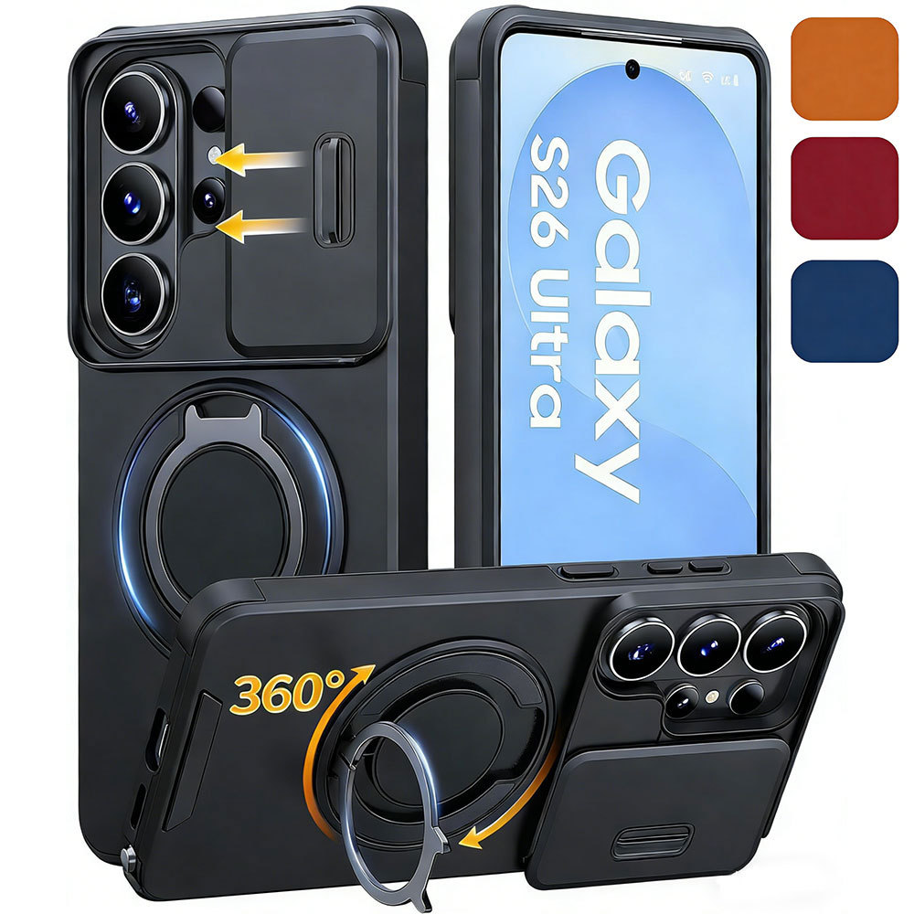 Magnetic 360 Ring Holder Stand,Slide Camera Cover Hard เคสกันกระแทกสําหรับ Samsung S26 Ultra,S26+,S2